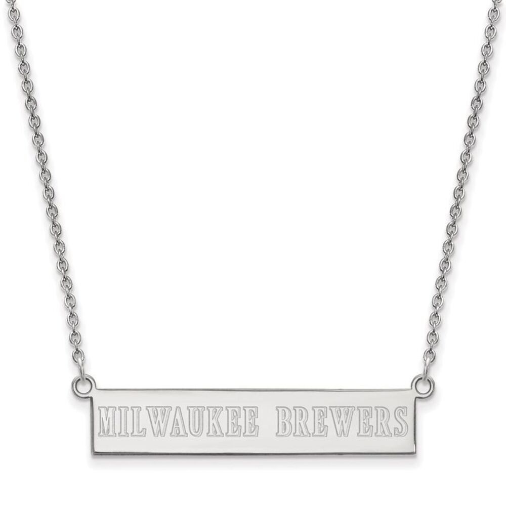 Sterling Silver MLB Milwaukee Brewers Small Bar Necklace, 18 Inch